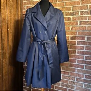 The Limited Women XL Double Breasted Navy Trench Coat Buttons Belted Mid-length